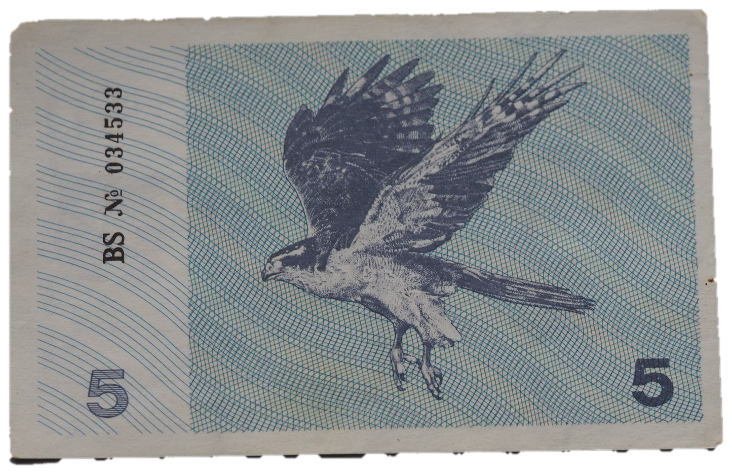 Lithuania 5 Talonas 1991 banknote – flying osprey reverse, UNC