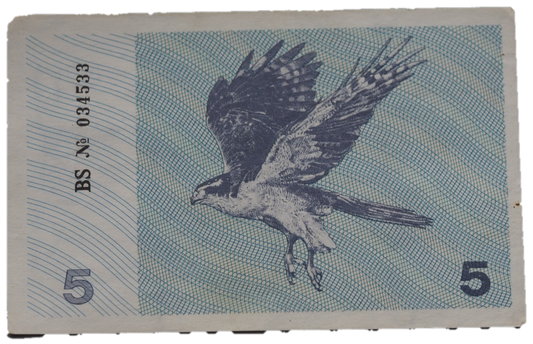 Lithuania 5 Talonas 1991 banknote – flying osprey reverse, UNC
