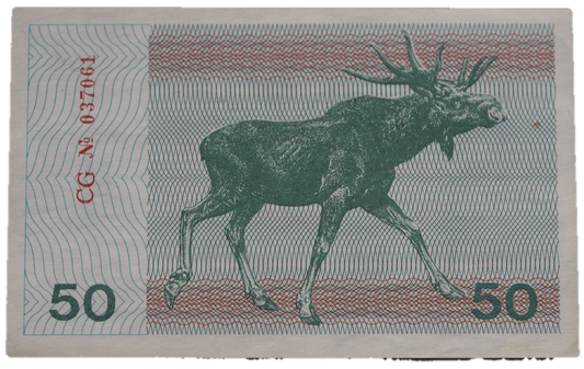 Lithuania 50 Talonas 1991 banknote – elk/moose reverse, UNC