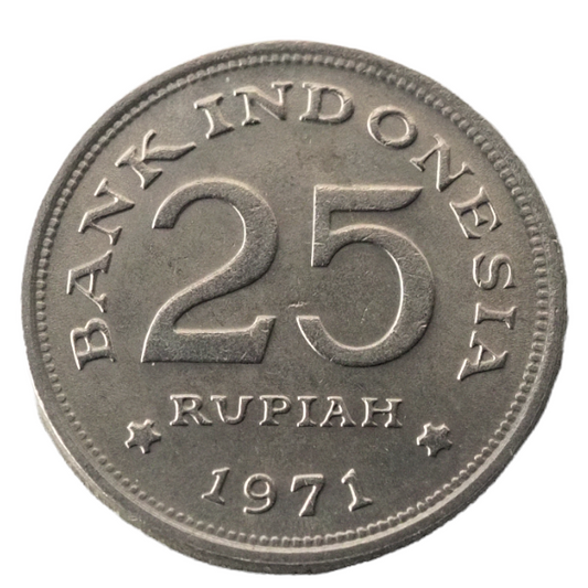 1971 Indonesia 25 Rupiah Coin Obverse
