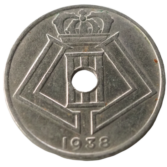25 Centimes Belgium 1938 Coin Front View