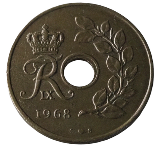 25 Ore Danmark 1968 Coin Front View

