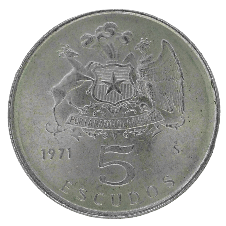 5 Escudos Chile, 1971 Horse Lautaro Coin KM# 199