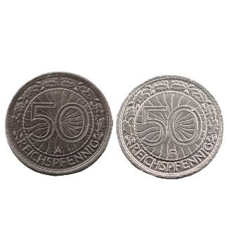 Germany, Kleinmunzen- Weimarer Republic 50 Reichspfennig 1927F; 1928A Coins