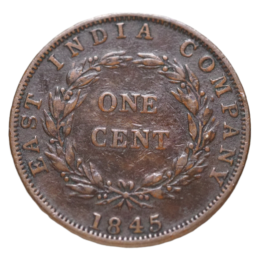 Straits Settlements East India Company Queen Victoria 1845 One Cent Coin