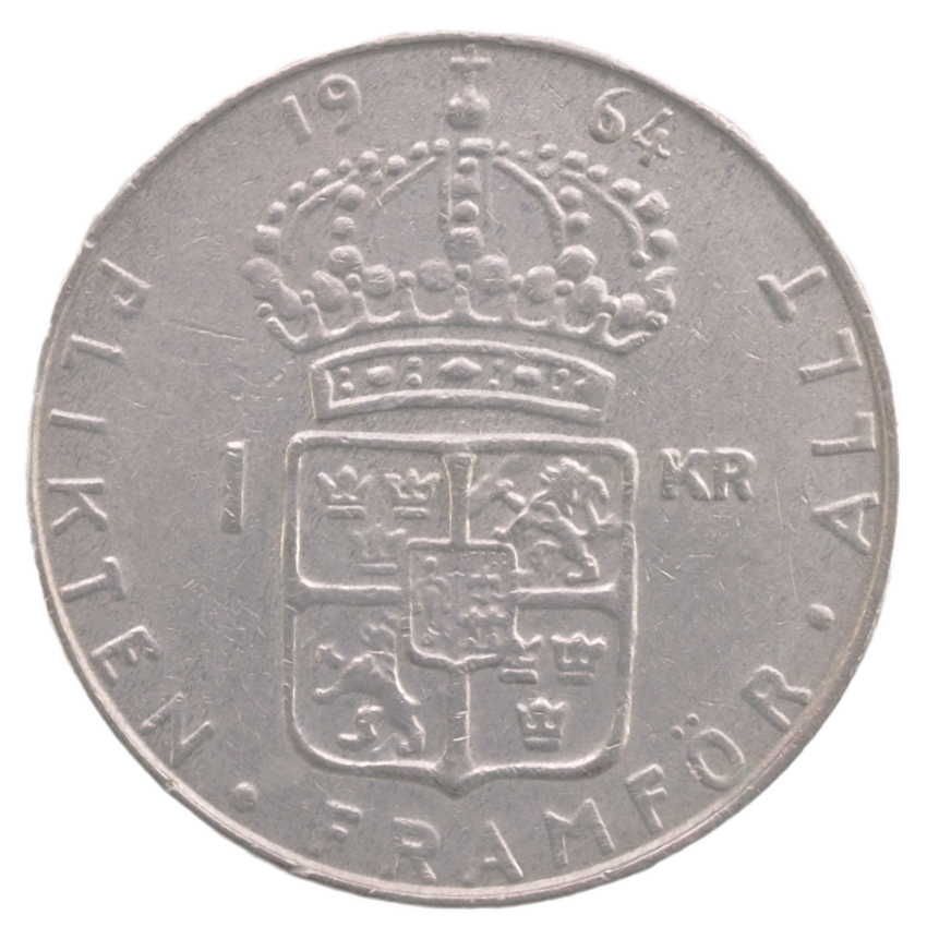 1 kr. Sweden 1964 Silver Coin   KM# 826