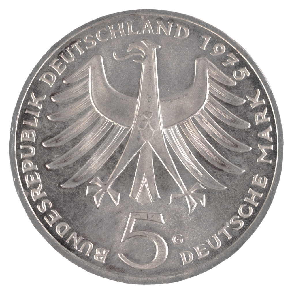 Germany- Albert Schweitzer  1975G  Silver 5 Mark Coin   KM# 143