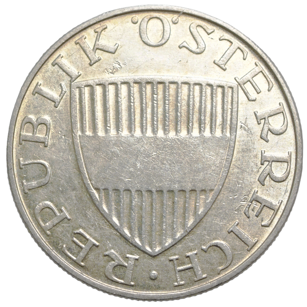 Close-up of 1973 10 Schilling Austria Silver Coin showing intricate design