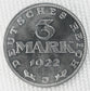 3 Mark Germany,  Weimar Republic  1922J Coin  KM# 29