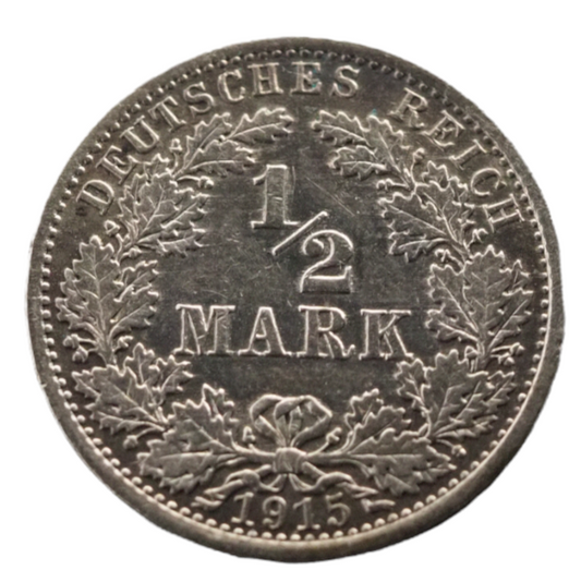 Germany,  Deutsche  Reich 1/2 Mark 1915 Silver  Coin   KM# 17