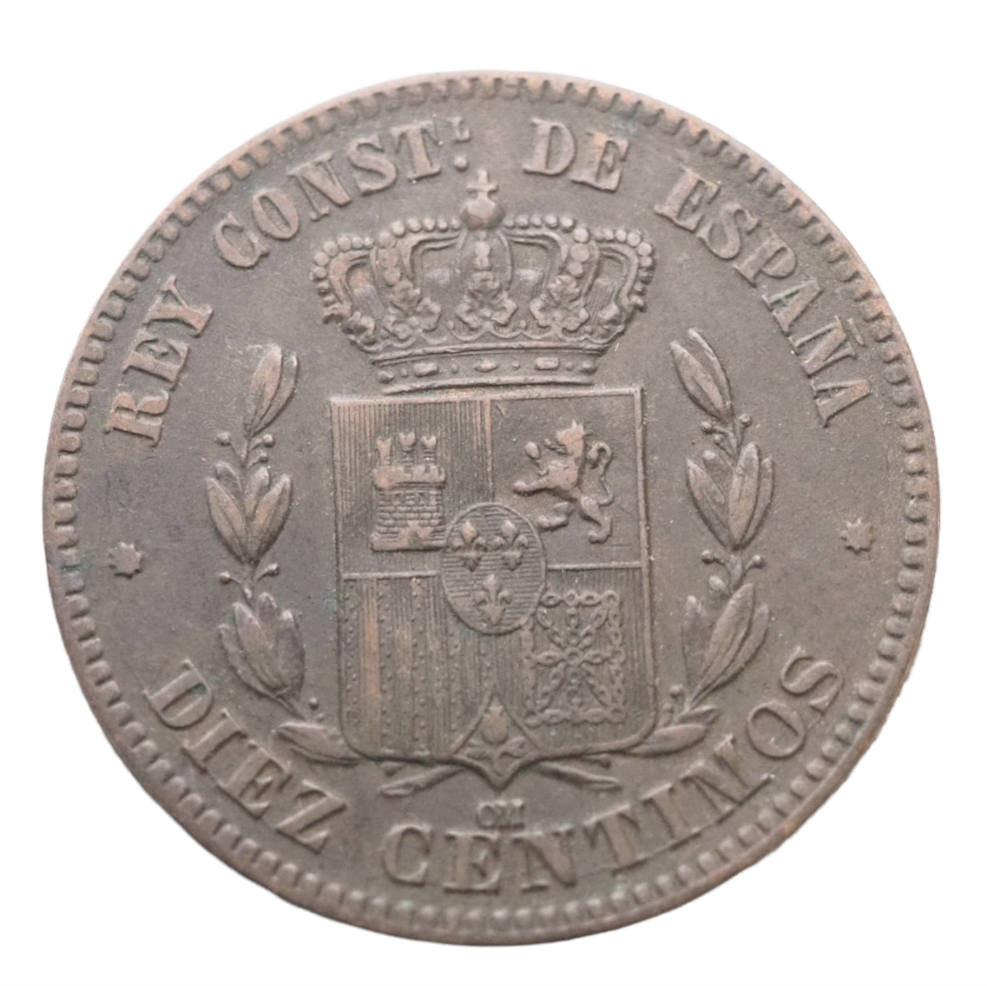 Spain, 10 Centimos Coin, 1879 (OM) Alfonso XII, KM# 675