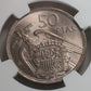 1957(58) Spain 50P  'UNA GRANDE LIBRE" ON EDGE MS 66  NGC  Coin