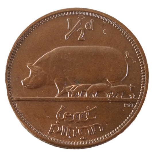 Ireland, Half Penny 1942  Coin,  Old Irish 1/2d 80 th Birthday Gift Pig Piglets WWII   UNC