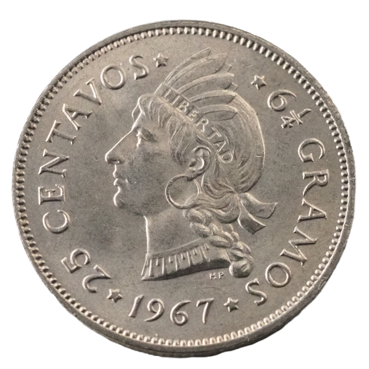 Dominican Republic, 1967 25 Centavos  6 1/4  Gramos  Coin    KM# 20A  UNC