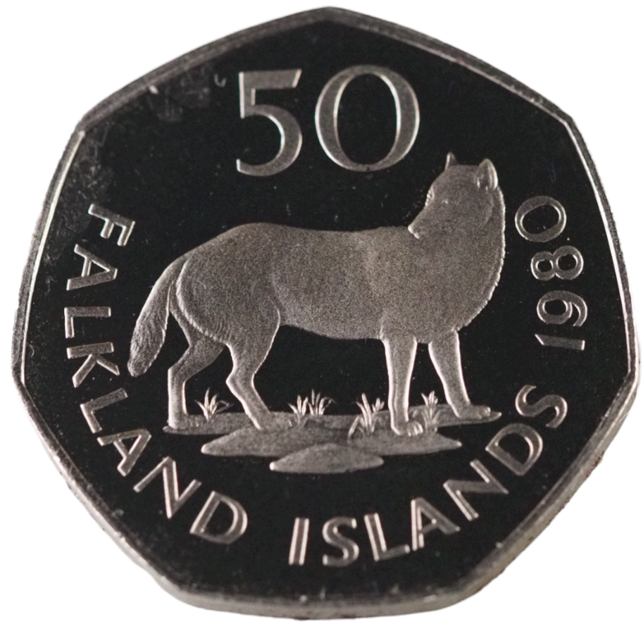 1980 * UNC* Falkland Islands Warrah Fox PROOF 50P Fifty Pencee Coin