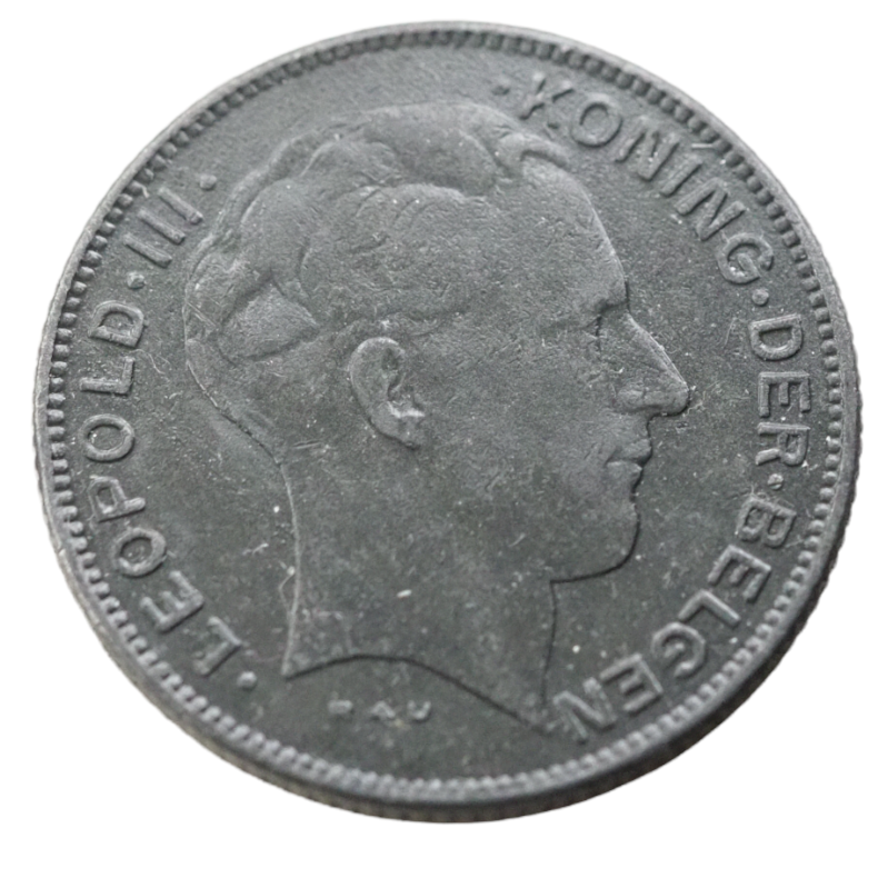 1941 Belgium 5 Francs Coin - Obverse View