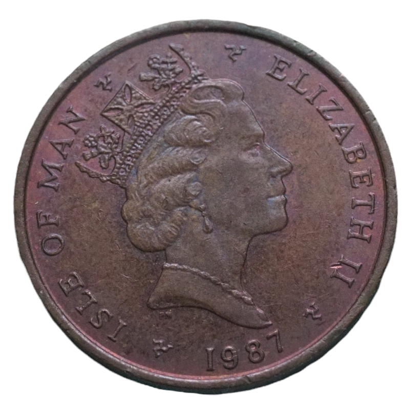 2 Pence - Elizabeth II 1987,  Isle of Man Coin,   Toned     KM# 144,  UNC