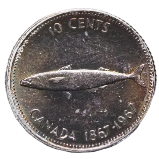 Reverse of 10 Cents Canada 1967 Silver Coin