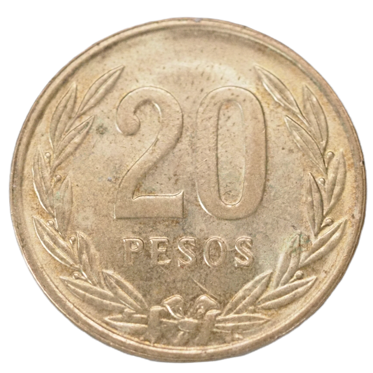 Colombia 20 Pesos 1989 Coin,  KM# 282  UNC