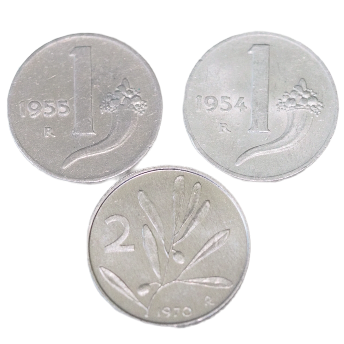 Coins,  Italy Set: 1954; 1955- 1 Lira, 1970- 2 Lire