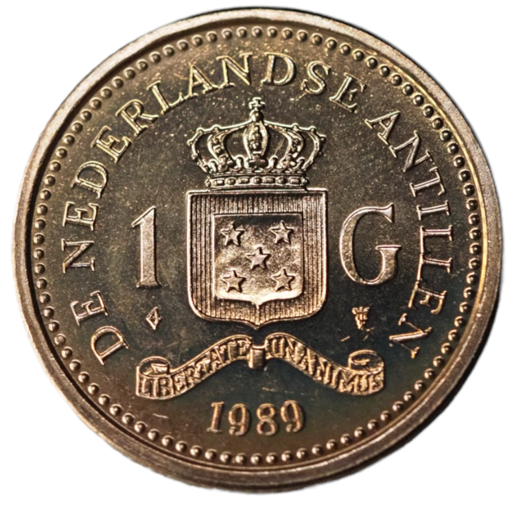 1989 Netherlands Antilles 1 Gulden Coin Bronze Plated Steel