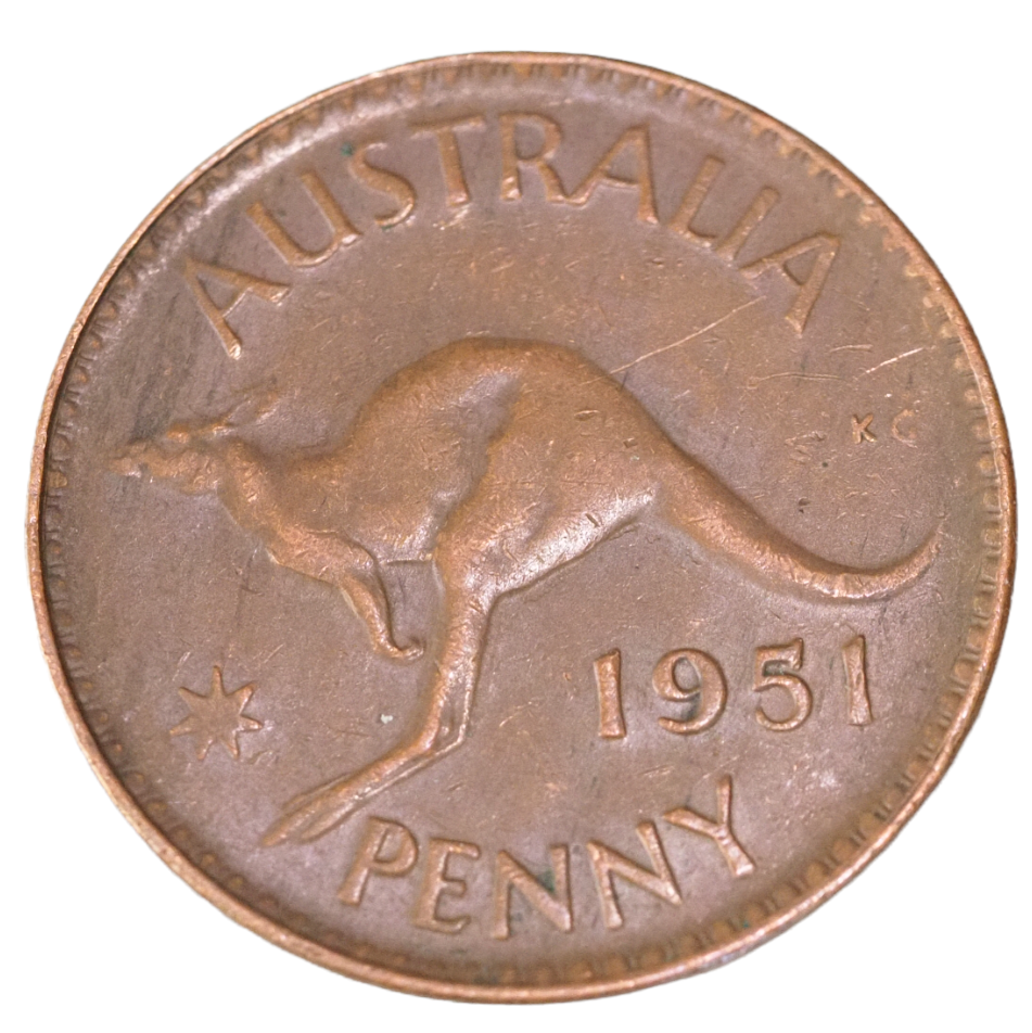 1951 Australian Penny Coin - Kangaroo Design