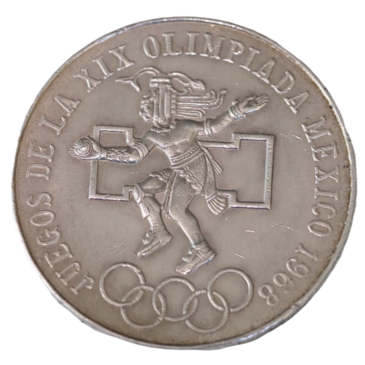 1968 Mexico 25 Pesos Olympics Silver Coin KM# 479.1 Front Design