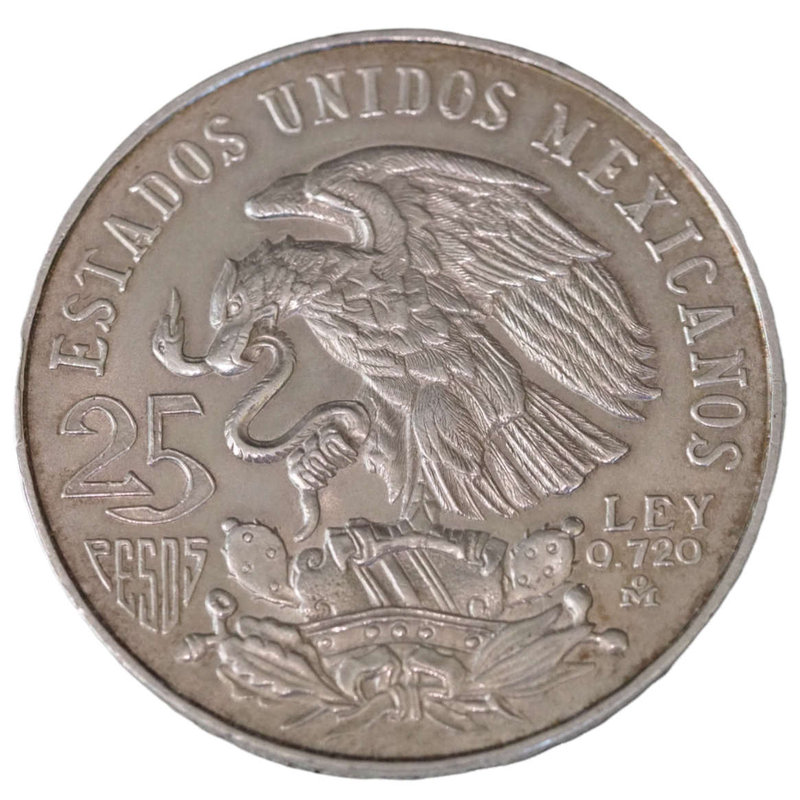 1968 Mexico 25 Pesos Olympics Silver Coin KM# 479.1 Reverse Design