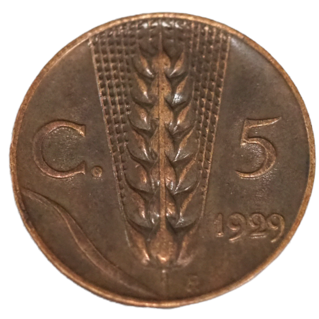 Italy,  5 Centisimi 1929,  Vittorio Amanuele III Coin   KM# 59, Rarity index 10*