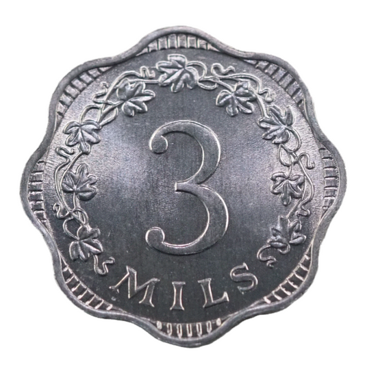 Malta 3 Mils 'Bee Over Honeycomb" 1972 , KM #6 Coin