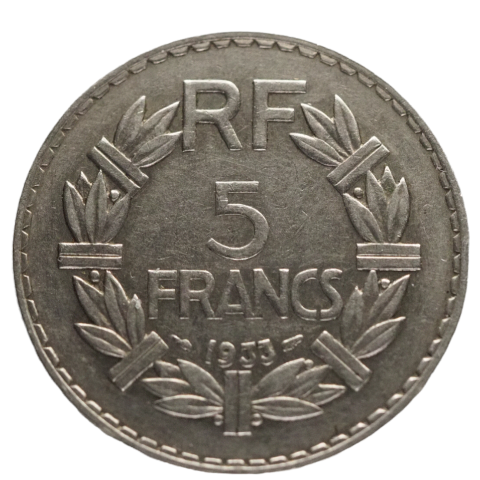 5 Francs, Lavrillier, nickel 1933 KM#888  Coin,  Weight 12g