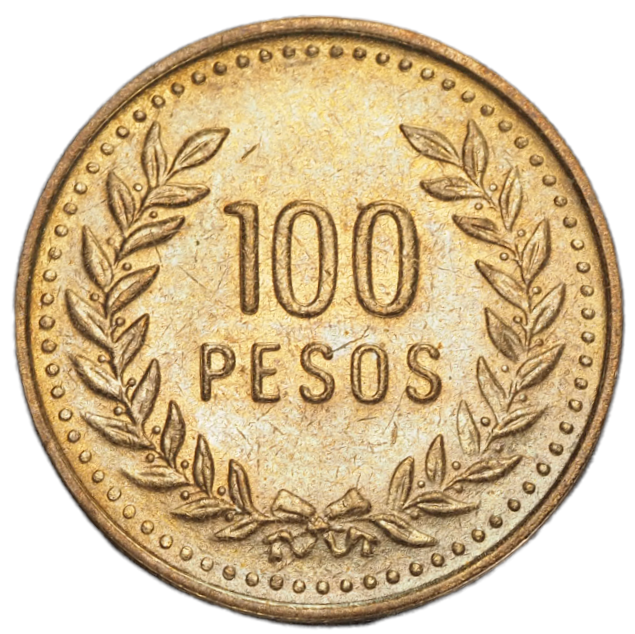 1993 Colombia 100 Pesos Coin,  Toned,  KM# 285