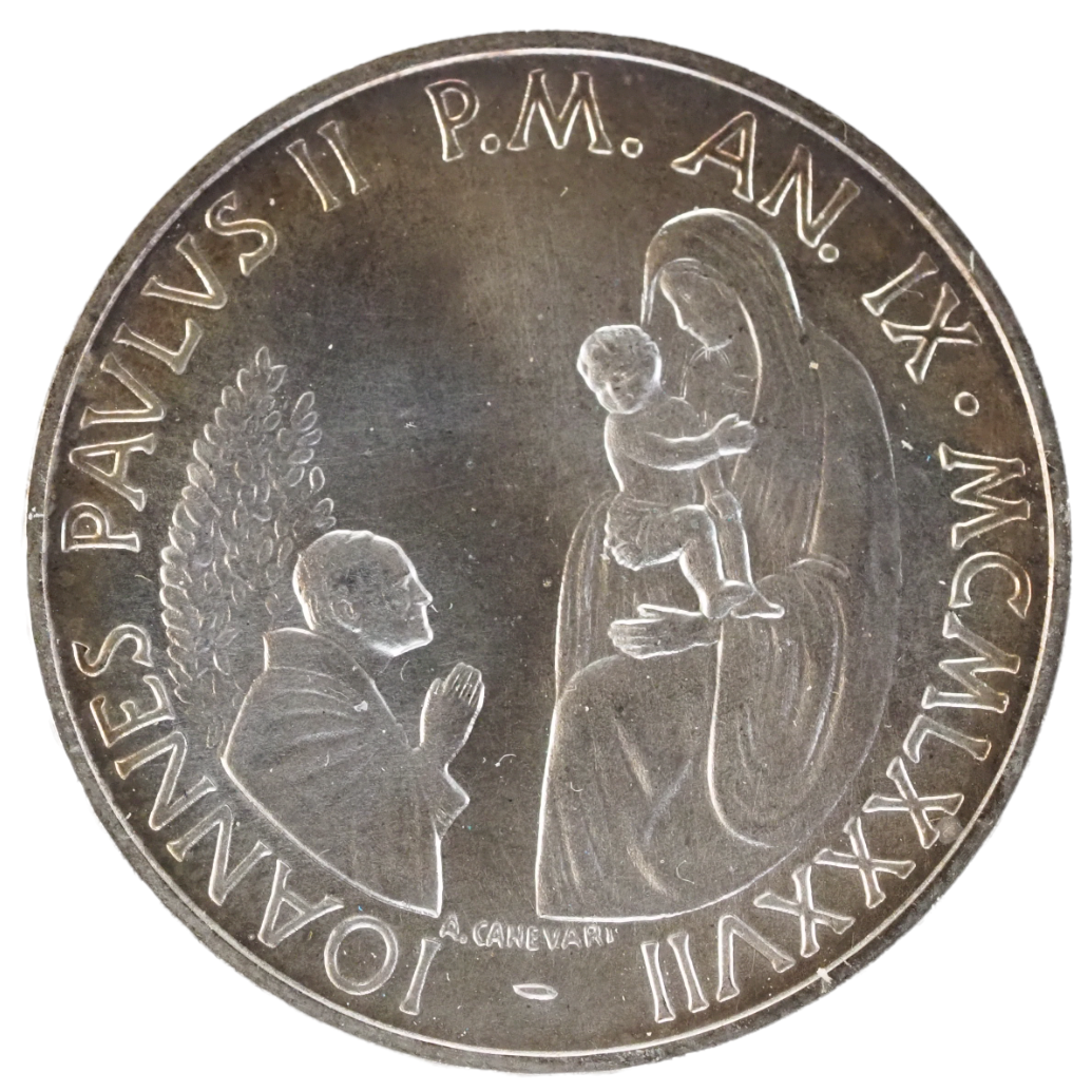 Vatican City,  1000 Lire- Ioannes Pavlvs II,  Year 1987 Silver Coin  # 205