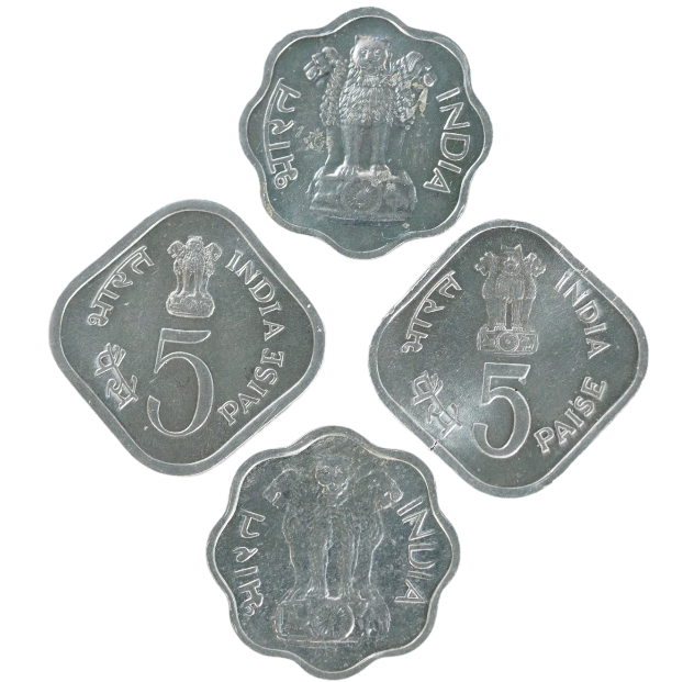 India Paise Set: 1967B, 1968B- 2 Paise ; 1978H, 1979H- 5 Paise Coins