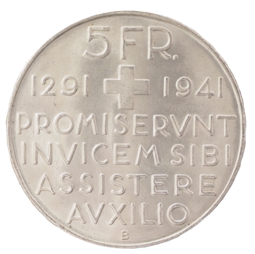 5 Francs Switzerland 1941, 650th Anniversary- Swiss Confedaration Silver (0.835) Coin