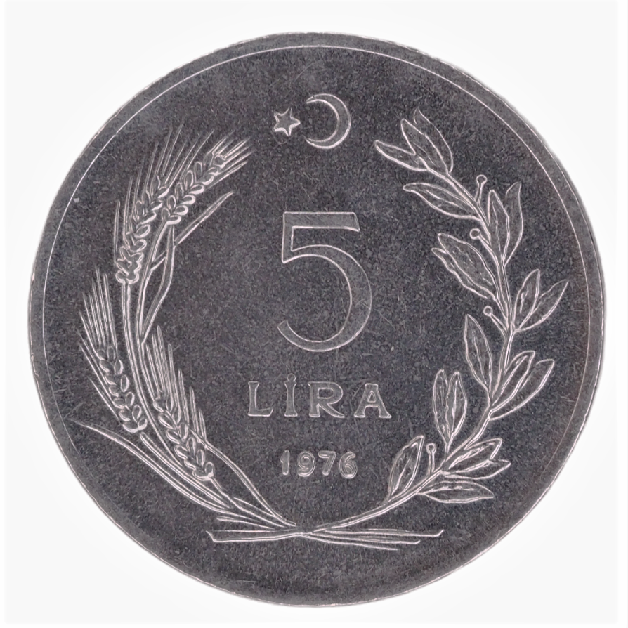 5 Lira large type  Turkey,  1976 Coin  KM# 905