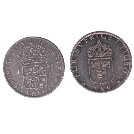 1972 ; 1999- 1 Krona Coins,  Sweden Portrait King Carl XVI Gustaf