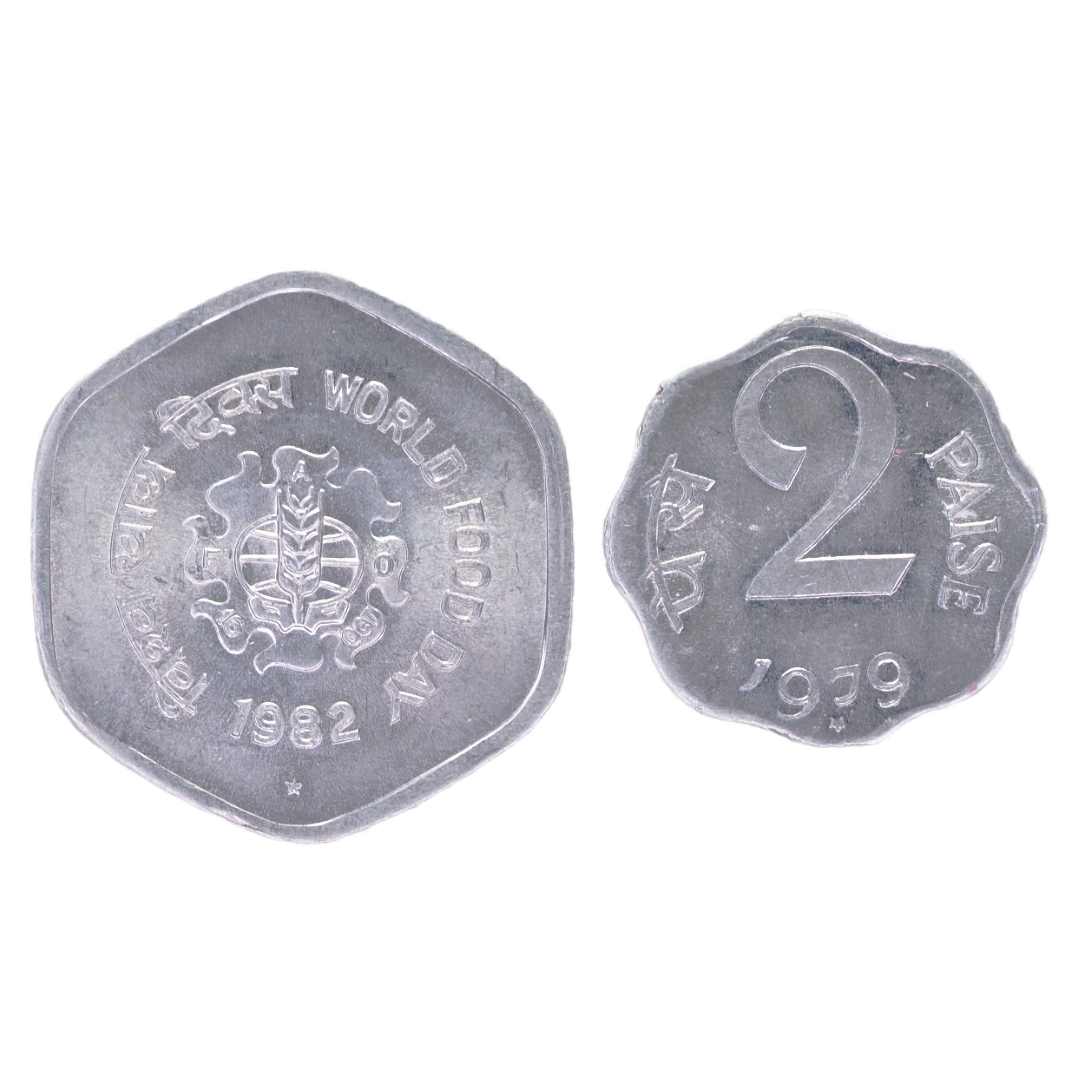 India 20; 2- Paise / 1982; 1979  UNC  Coins