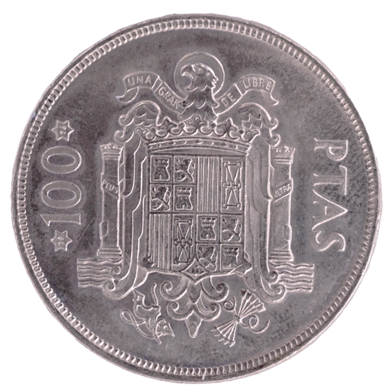 Copper-Nickel 100 Pesetas Spain 1975(76) Coin, 17g, KM# 810