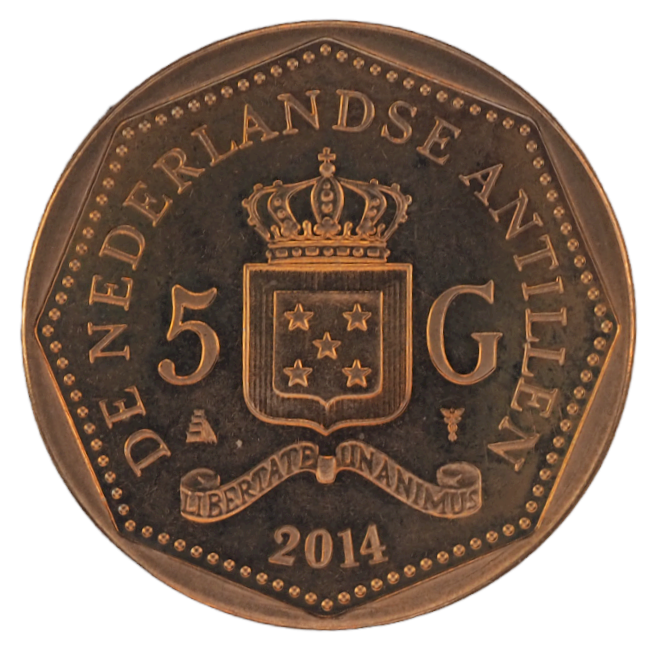 5 G.  Netherlands Antilles- Willem Alexander 2014 Coin       Schon# 134