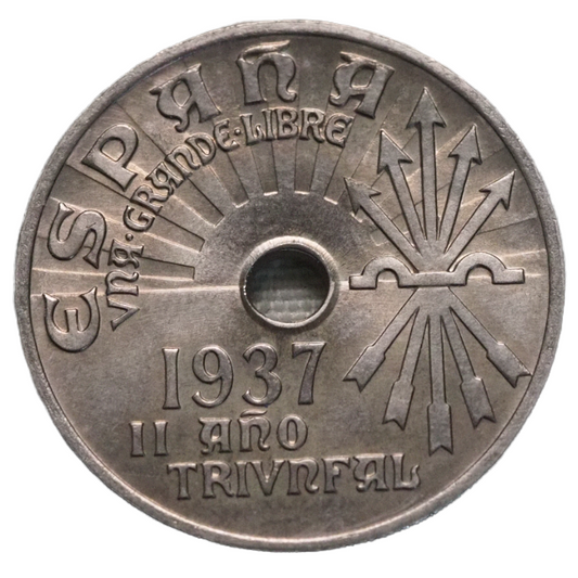 Spain 25 Centimos 1937 Triumphant Year Coin KM# 753 UNC
