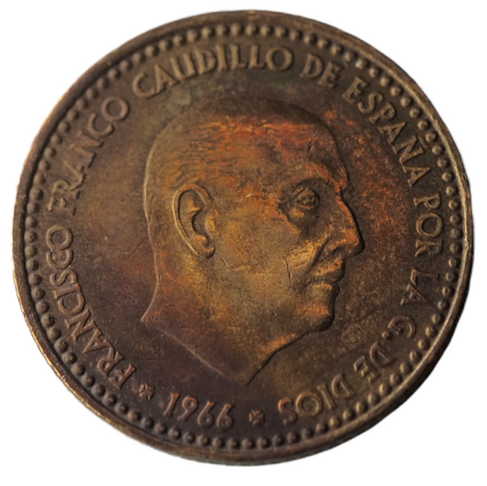 Una Peseta Spain 1966 Toned Coin B737
