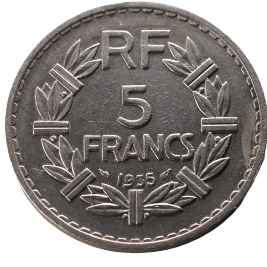 Coin, France, 5 Francs , 1935 RF- Large Coin-  Beautiful