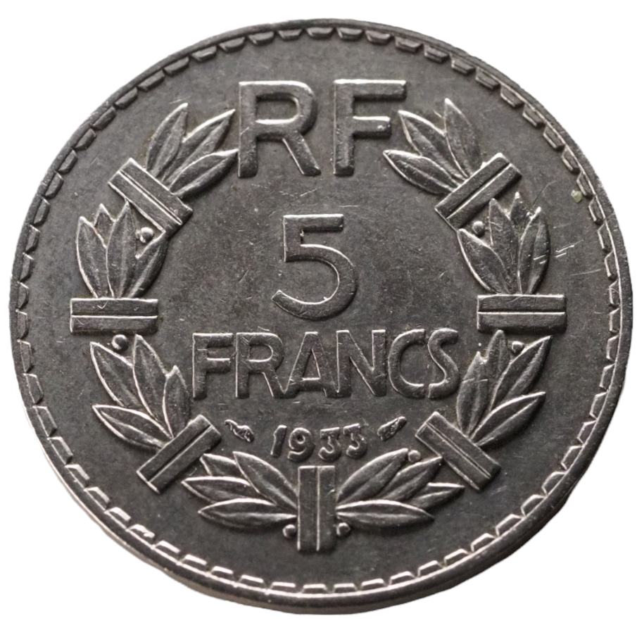 Coin, France, Larillier, 5 Francs, 1933 UNC